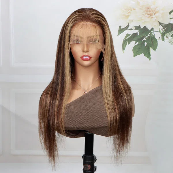 Blonde and Brown Highlight Wig Straight Hair Highlighted Wigs - soulladyhair