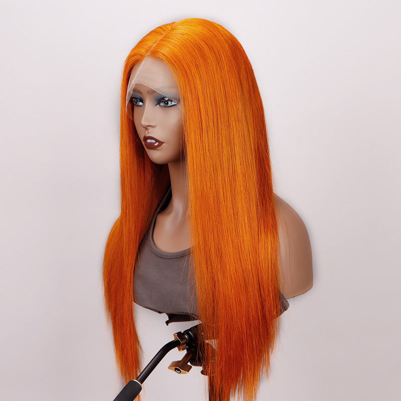 Soul Lady Ginger Orange Wig Silky Straight Human Hair 13x4 HD Lace Full Frontal Wig With Perfect Bleached Knots-side show