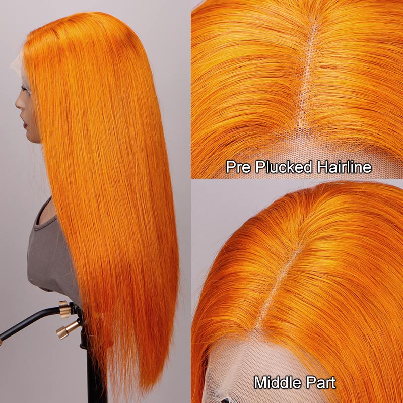 Soul Lady Ginger Orange Wig Silky Straight Human Hair 13x4 HD Lace Full Frontal Wig With Perfect Bleached Knots-hairline show