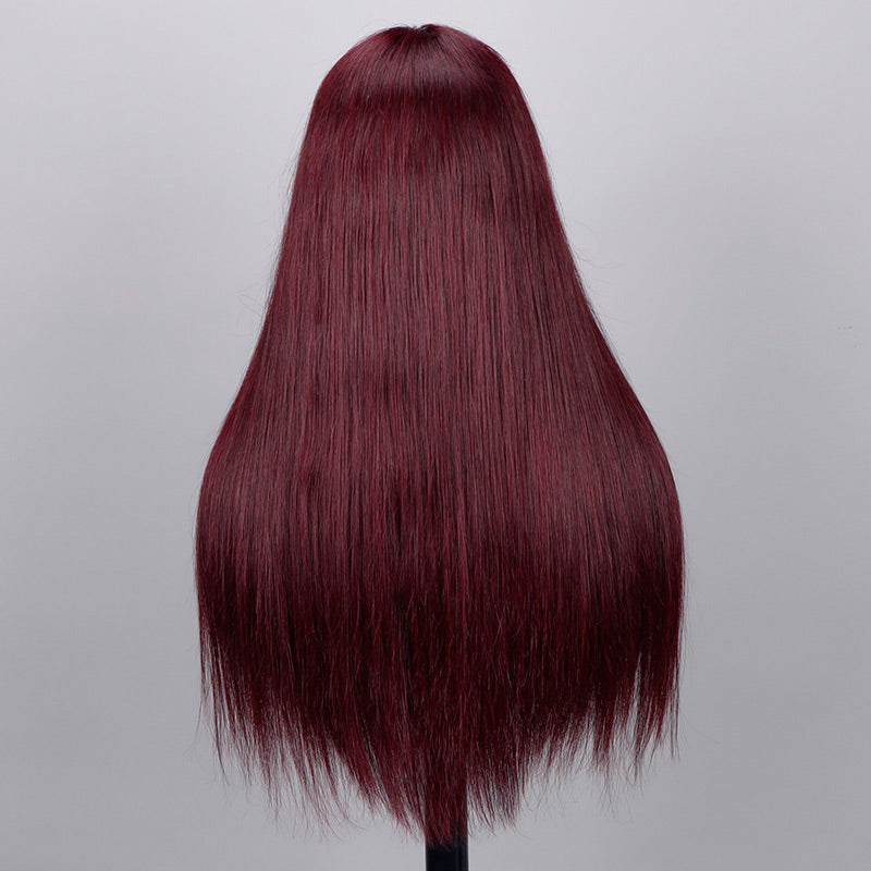 Soul Lady 99j Dark Burgundy Straight Wig Real Human Hair 5x5 HD Lace Closure Wigs Mid Part Long Wig-back show