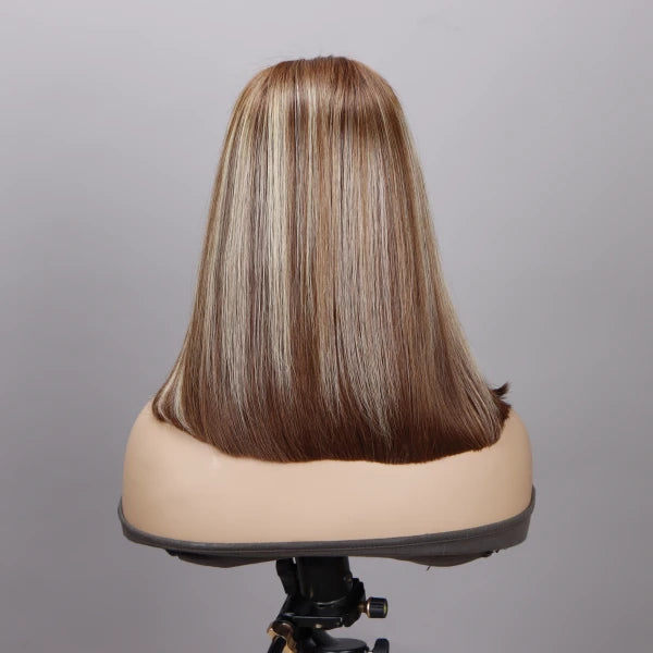 Brown Color Bob Wig with Blonde Highlights 5x5 HD Lace Wig