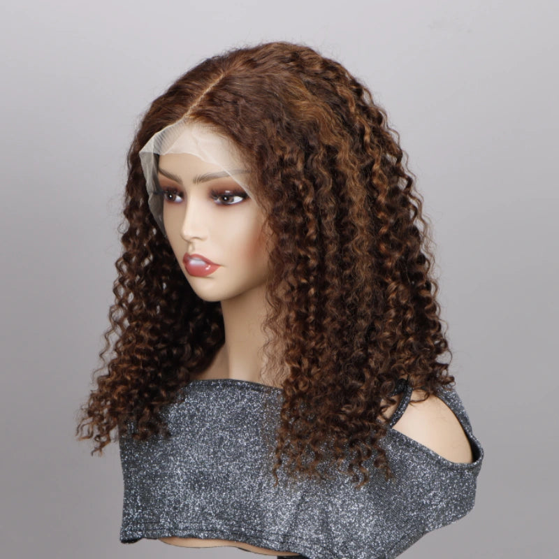 Curly Hair Wig Brown Color 13x4 HD Frontal Lace Wig 180% Density