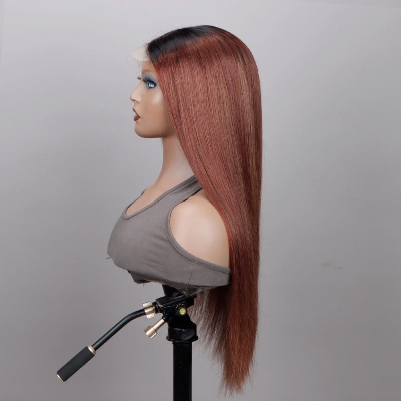 Golden Brown Straight Hair Wig 4x4 HD Front Lace Wigs