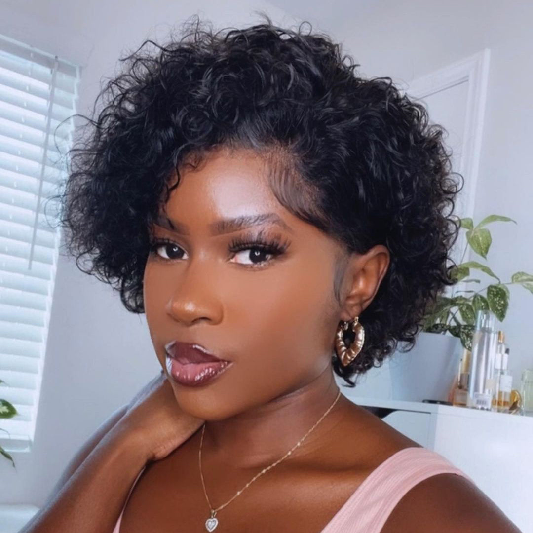 13x4.5 HD Lace Front Wig Short Curly Wig Pixie Haircuts 6 Inches Boom