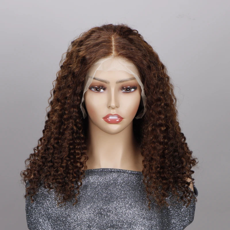 Curly Hair Wig Brown Color 13x4 HD Frontal Lace Wig 180% Density