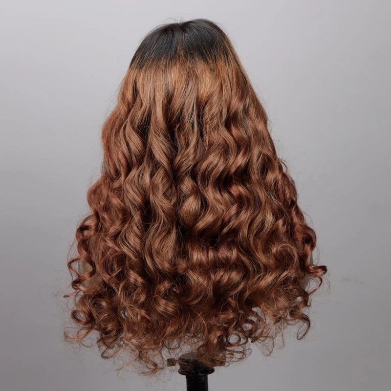 SoulLady Ombre Brown Hair Loose Wave Wig 13x4.5 HD Lace Full Front Wig Bouncy Loose Curl Wig 