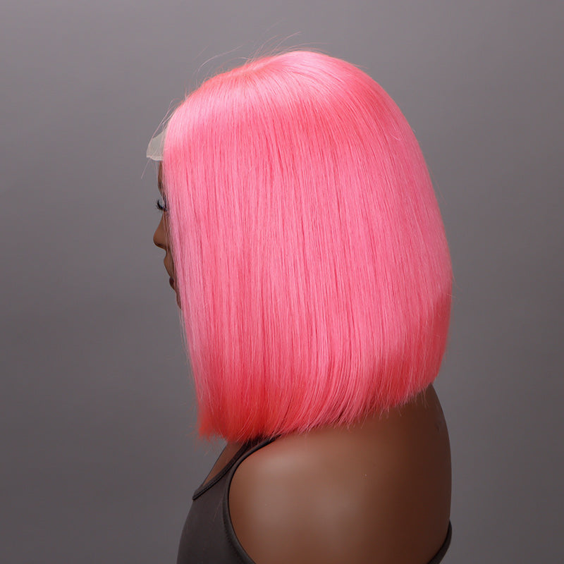 Soul Lady Barbie Pink Bob Silky Straight Human Hair 5x5 HD Lace Closure Wigs Middle Part Lob-side