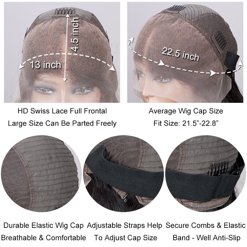 SoulLady 4c Edges Kinky Straight Wig 13x4 HD Lace Full Frontal Wigs with Pre Plucked Hairline 180% Density-cap details