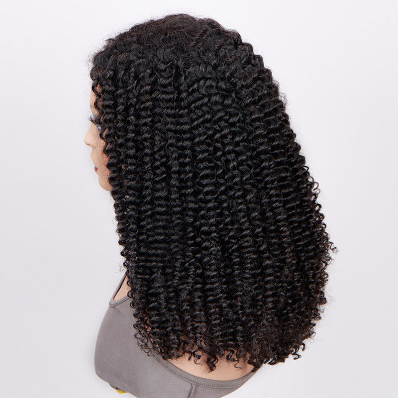 Soul Lady 4c Edge Kinky Curly Hair Ready To Go Glueless Wig 6x4 Pre Cut Lace Wig 100% Human Hair-side show