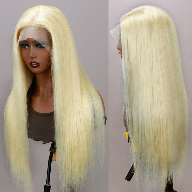 Soul Lady Babbie Blonde Straight Hair 13x4 HD Lace Full Frontal Wig With Pre Plucked Hairline And Bleached Knots-side show
