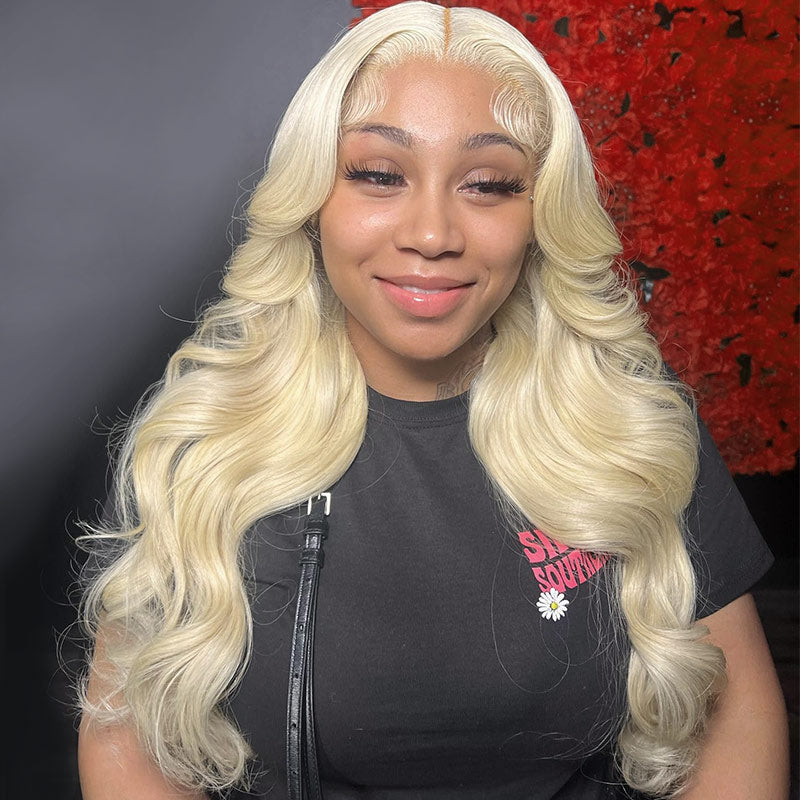 Soul Lady Babbie Blonde Body Wave 13x4.5 Lace Full Frontal Wig Real Human Hair Wavy Pre Plucked And Bleached