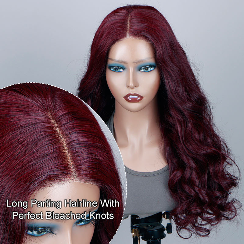 Soul Lady Body Wave 99J Dark Burgundy Wig Long Human Hair 5x5 HD Lace Wigs Middle Part-hairline show