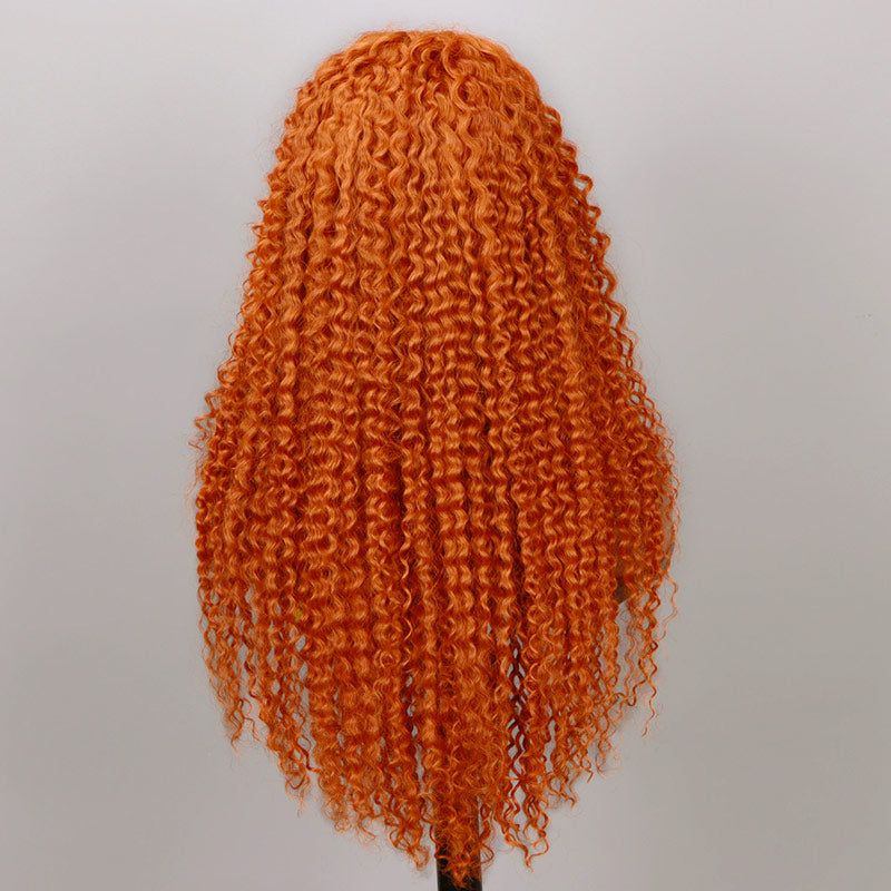 Soul Lady #350 Ginger Orange Jerry Curly Human Hair 13x4 HD Lace Full Frontal Wig With Perfect Bleached Knots-back