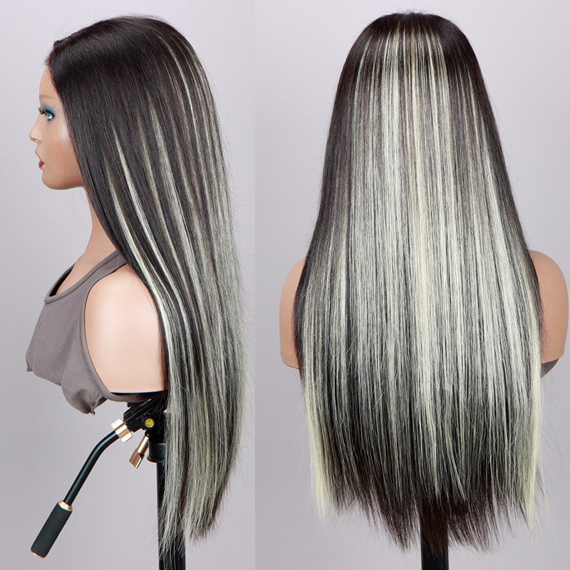 Soul Lady Blonde Peekaboo Highlight Wig Long Straight Human Hair Glueless 6x4 HD Pre-cut Lace Wig-side and back show
