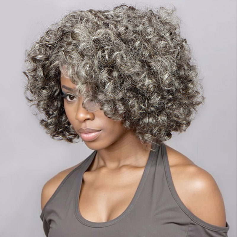 Soul Lady Beginner Friendly Salt and Pepper Bob Wig Loose Curly Human Hair Wear and Go Wig-side