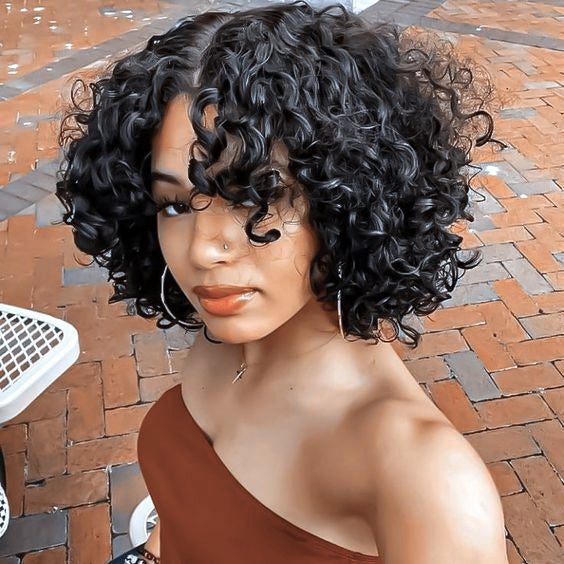 Soul Lady Short Bouncy Curly Bob With Side Bangs 4x4/13x4 HD Lace Human Hair Wigs Wear And Go Wig