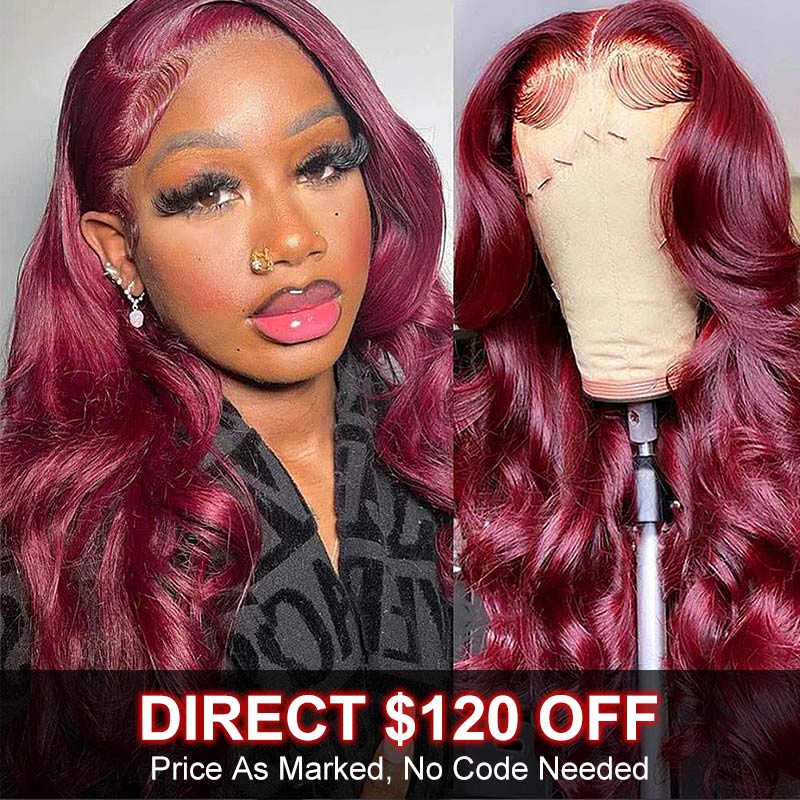 Soul Lady Flash Sale $120 Off Burgundy Hair Body Wave Lace Wig Real Human Hair Pre Plucked Hairline