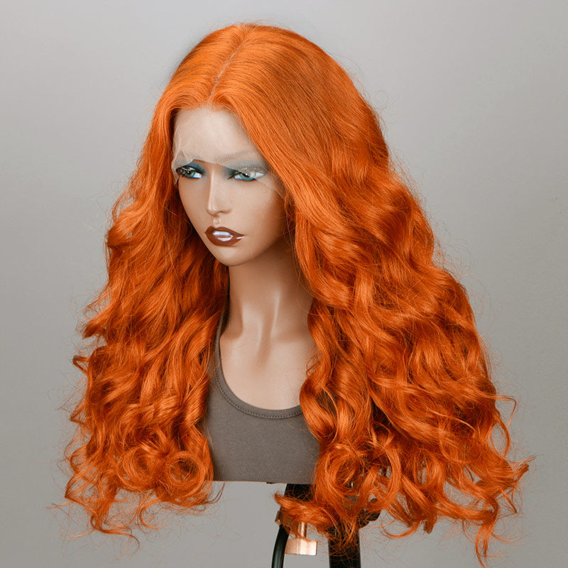 SoulLady Ginger Orange Wig Body Wave Human Hair 13x4 HD Lace Full Frontal Wig With Perfect Bleached Knots-side front show