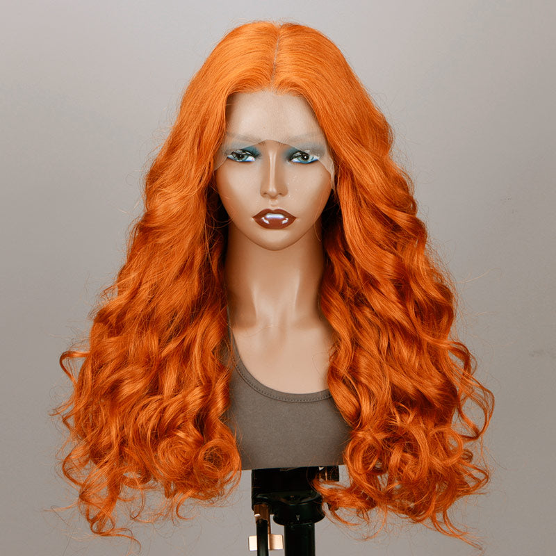 SoulLady Ginger Orange Wig Body Wave Human Hair 13x4 HD Lace Full Frontal Wig With Perfect Bleached Knots-front show