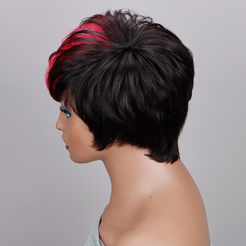 Custom Wig Two-Toned Pixie Haircut With Pink Layers Human Hair Wear And Go Glueless Non-Lace Wig-side look