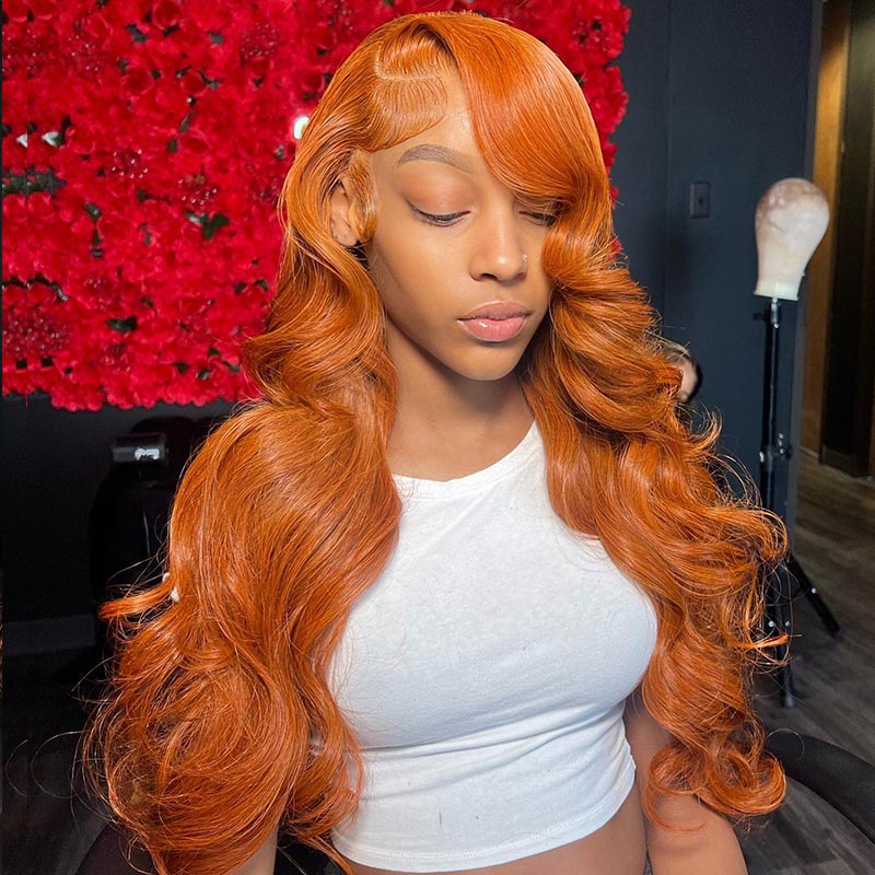 SoulLady Ginger Orange Wig Body Wave Human Hair 13x4 HD Lace Full Frontal Wig With Perfect Bleached Knots