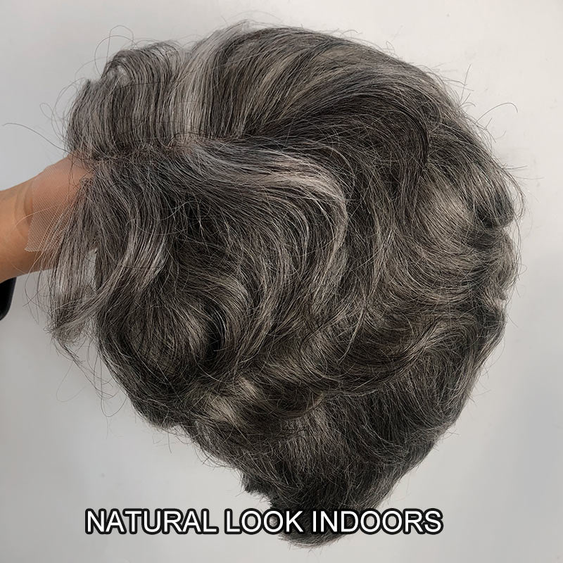 Soul Lady Seniors Short Salt & Pepper Wig Natural Wave Glueless Human Hair Gray Wigs Edgy Pixie Haircuts For Older Women-side show