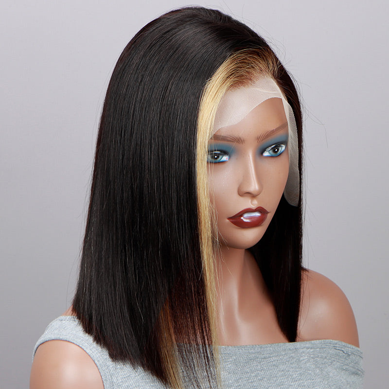 Soul Lady Skunk Stripe Hair Straight Honey Blonde Highlights 13x4 Lace Frontal Wigs Real Human Hair Wigs For Women