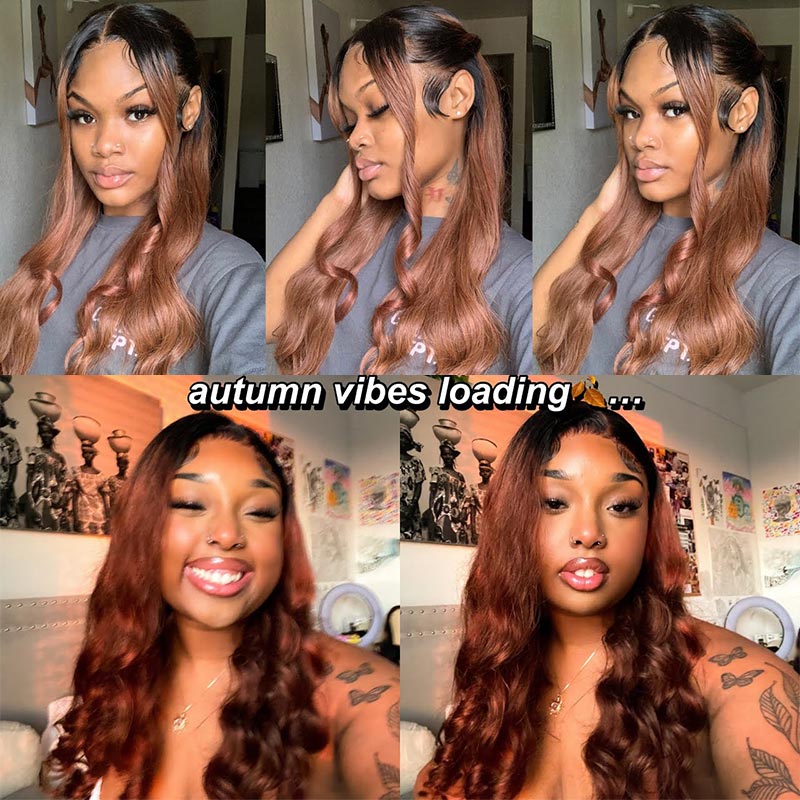 SoulLady Ombre Brown Hair Loose Wave Wig 13x4.5 HD Lace Full Frontal Wig Bouncy Loose Curl Wig