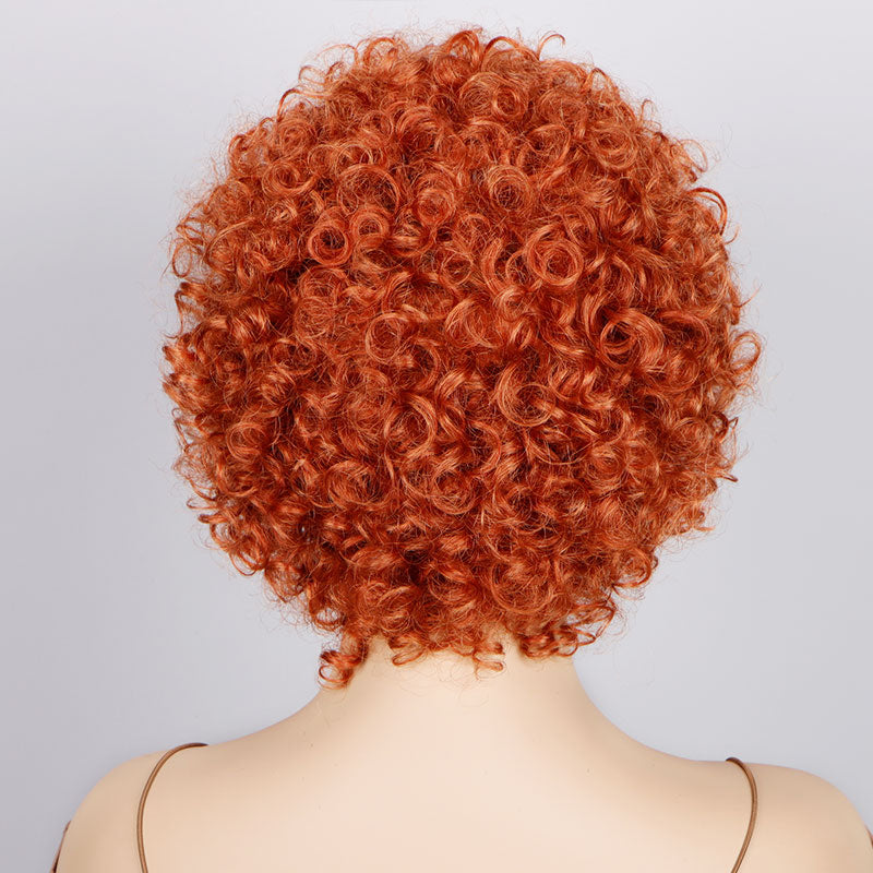 Soul Lady Short Bouncy Curly Orange Wig With Bangs For Women Real Human Hair Glueless Wear And Go Wigs-back show