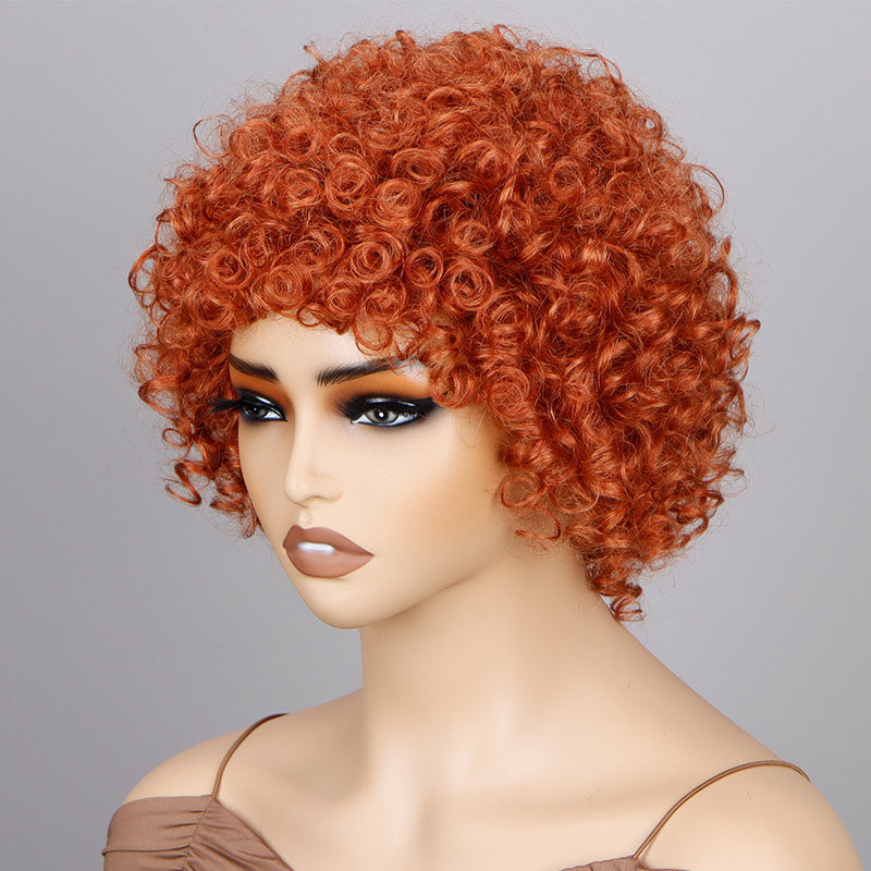 Soul Lady Short Bouncy Curly Orange Wig With Bangs For Women Real Human Hair Glueless Wear And Go Wigs