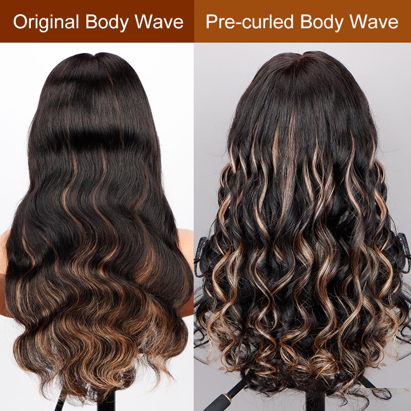 Orange Pink Peekaboo Balayage Highlight Wig Long Body Wave Hair Glueless 6x4 Pre Cut Pre Bleached Lace Wig-DIfferent curl pattern