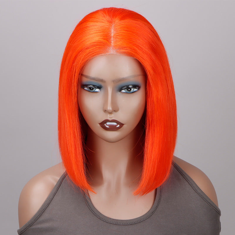 Soul Lady Orange Red Bob Silky Straight Human Hair 5x5 HD Lace Closure Wigs Middle Part Lob