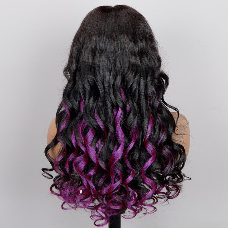 Soul Lady Purple Peekaboo Balayage Highlight Wig Long Body Wave Human Hair Glueless 6x4 Pre Cut Pre Bleached Lace Wig-back