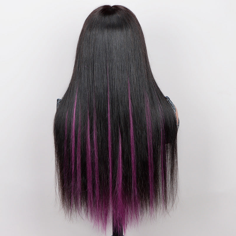 Soul Lady Purple Peekaboo Balayage Highlight Wig Long Silky Straight Hair Glueless 6x4 Pre Cut Pre Bleached Lace Wig-back look