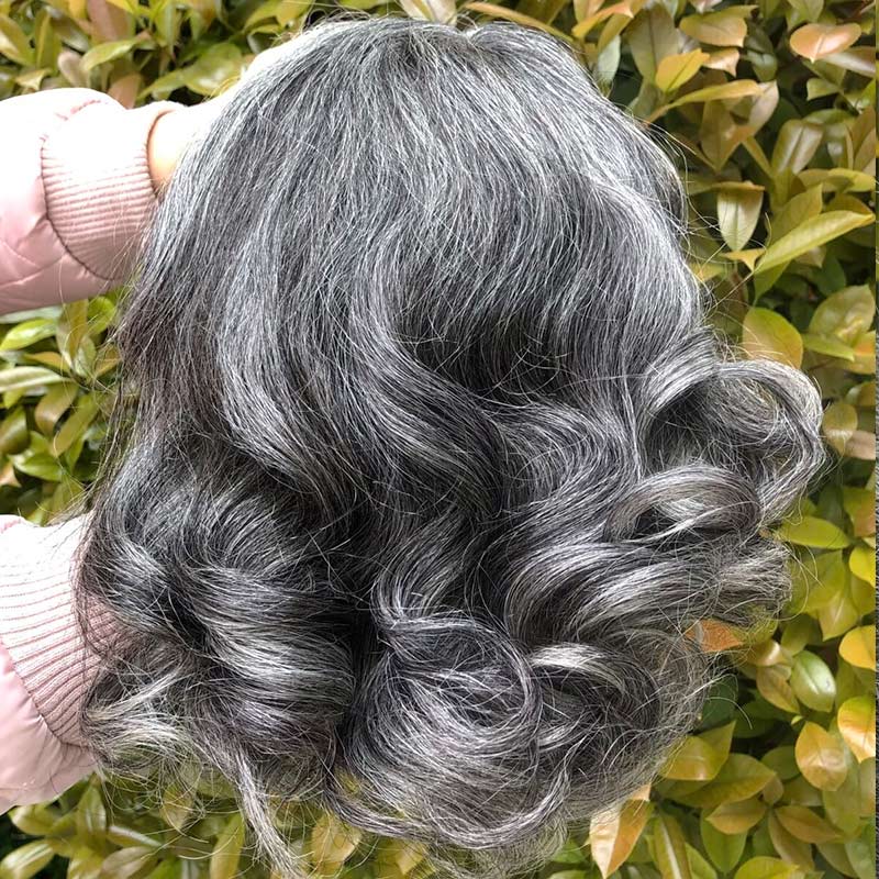 Salt And Pepper Wavy Bob Wig For Mature Women Human Hair Body Wave Handmade 5x5 HD Lace Wig Comfortable Fit for Mom