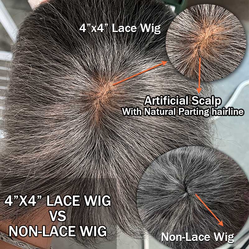 Custom Short Wavy Bob Salt & Pepper Color Glueless Human Hair Wigs For Senior Ladies