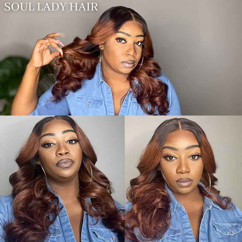 SoulLady Ombre Brown Hair Loose Wave Wig 13x4.5 HD Lace Full Front Wig Bouncy Loose Curl Wig 