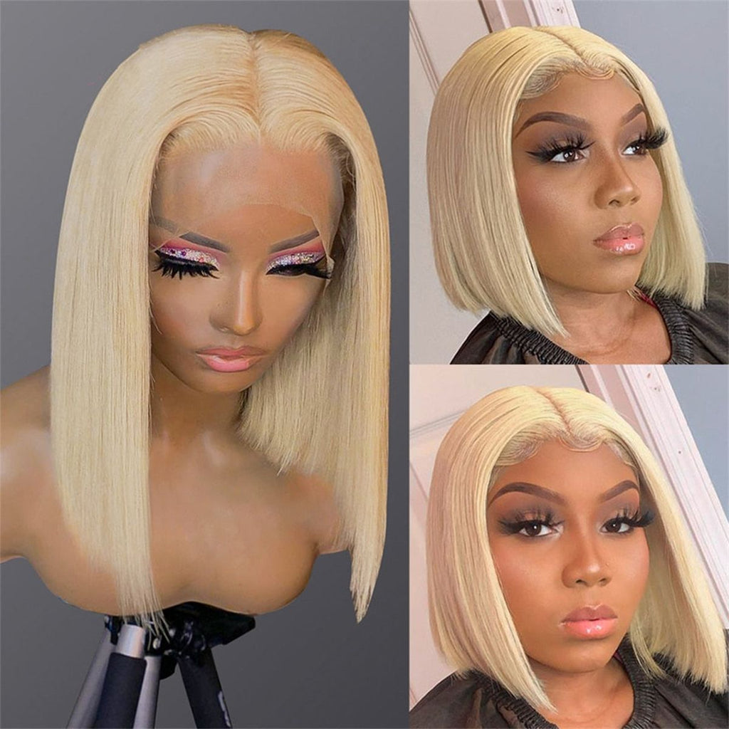 Soul Lady Flash Sale #613 Barbie Blonde Straight Bob 13x4 Lace Frontal Human Hair Wigs With Pre-Plucked Hairline