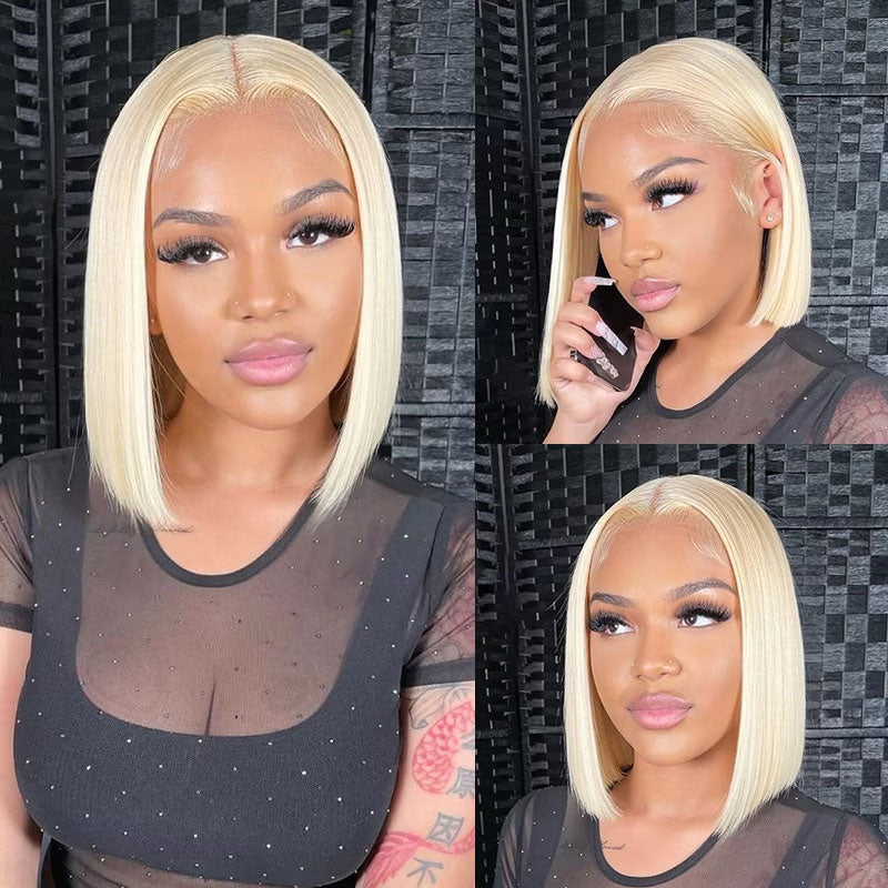 Soul Lady Babbie Blonde Straight Bob  HD Lace 13x4 Frontal Human Hair Glueless Wig Pre-Plucked and Bleached Knots-model show