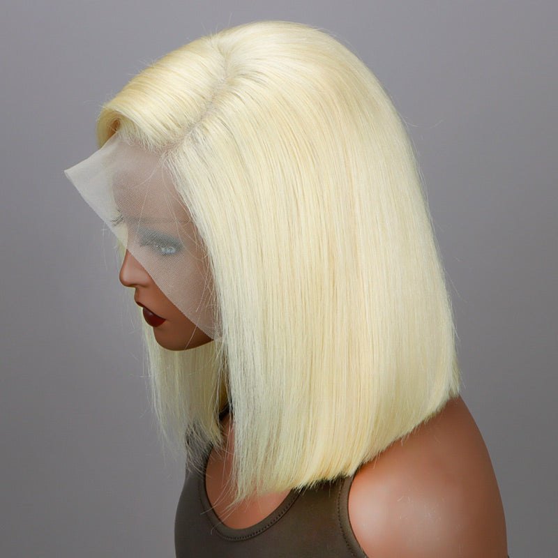 Soul Lady Babbie Blonde Straight Bob  HD Lace 13x4 Frontal Human Hair Glueless Wig Pre-Plucked and Bleached Knots-side part show