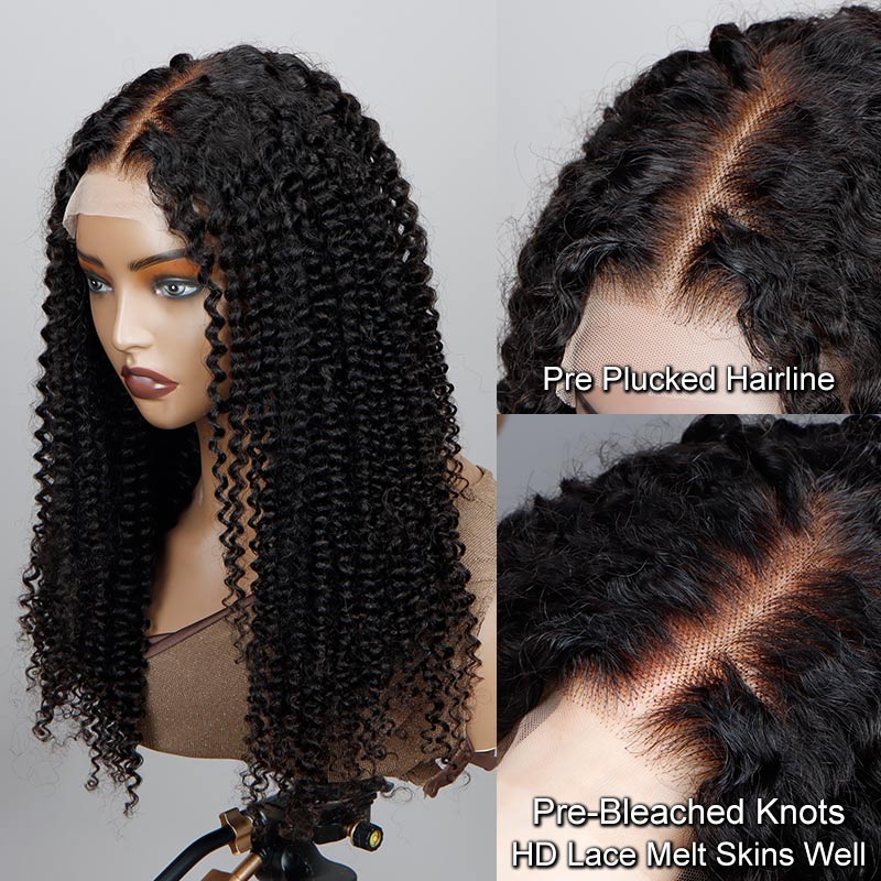 Soul Lady kinky Curly 5x5 HD Lace Closure Wigs Real Virgin Human Hair Mid Part Glueless Wig-side-hairline