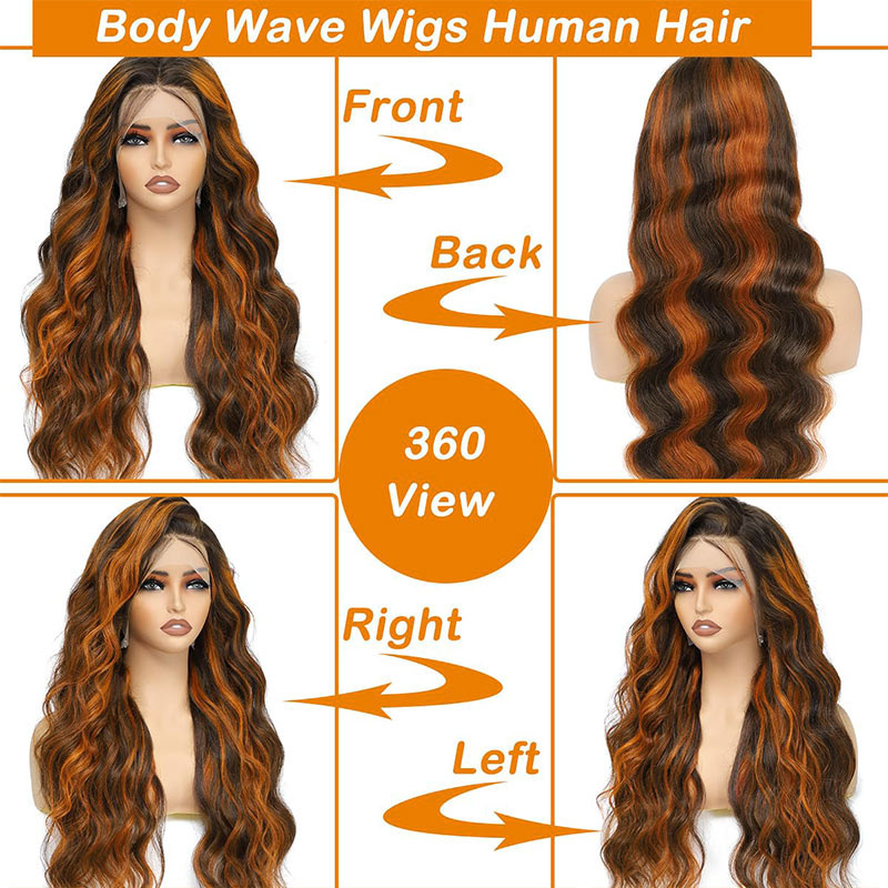 Soul Lady Ginger Brown Highlight Wig Human Hair P4/350 Colored Body Wave 13x6 HD Lace Front Wig Pre Plucked Hairline