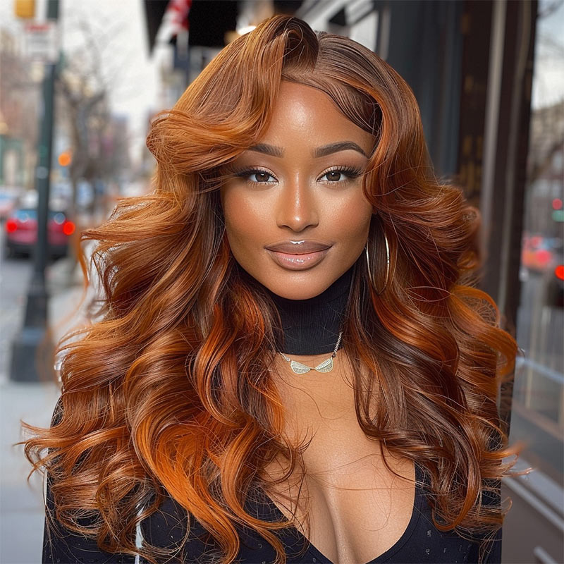 Soul Lady Ginger Brown Highlight Wig Human Hair P4/350 Colored Body Wave 13x6 HD Lace Front Wig Pre Plucked Hairline