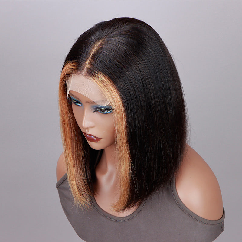 Soul Lady Face-Framing Strawberry Blonde Highlights Straight Hair Bob Wig Middle Part 5x5 HD Lace Wigs