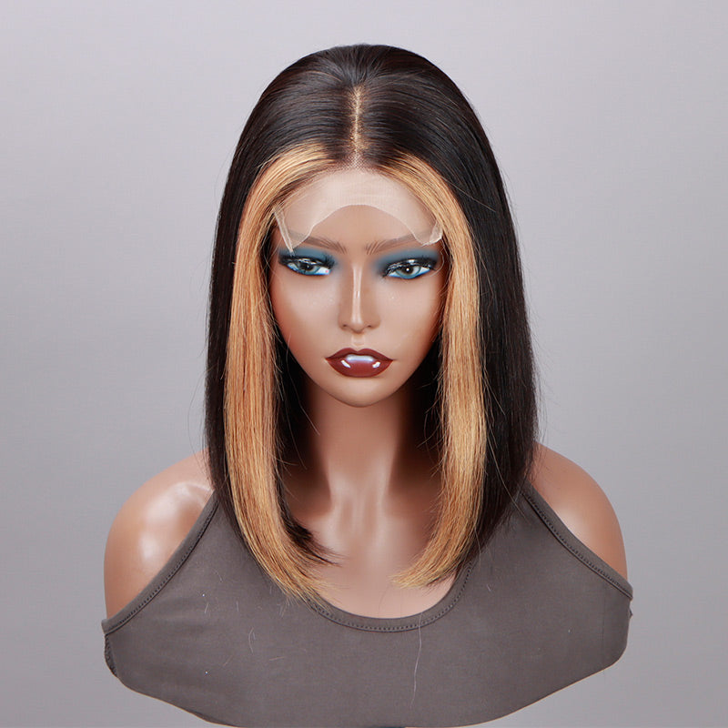 Soul Lady Face-Framing Strawberry Blonde Highlights Straight Hair Bob Wig Middle Part 5x5 HD Lace Wigs