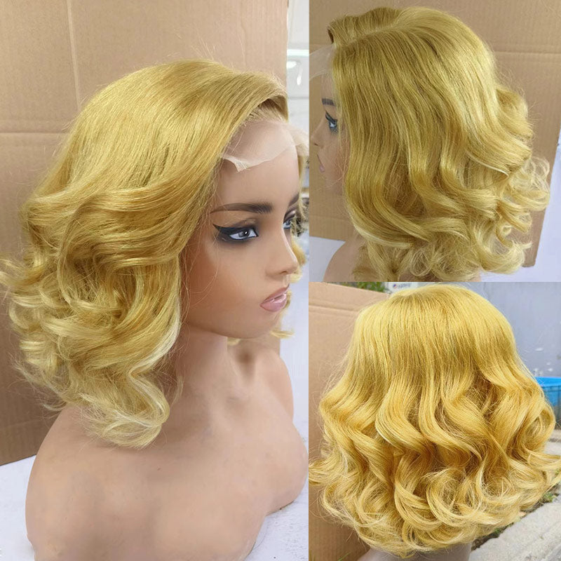 Soul Lady Golden Toned Hair With Blonde Highlights Loose Wave Bob 5x5 HD Lace Human Hair Wigs Wigs For Women