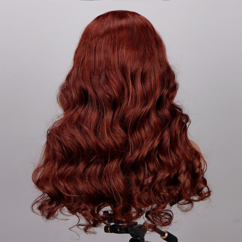 Soul Lady Reddish Brown Body Wave 5X5 HD Lace Wig C Part Long Human Hair Wigs-back show
