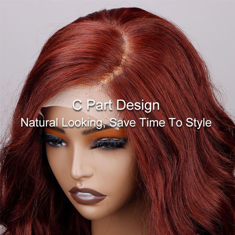 Soul Lady Reddish Brown Body Wave 5X5 HD Lace Wig C Part Long Human Hair Wigs-s part hairline show