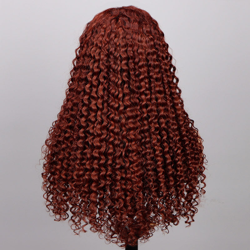 Soul Lady Reddish Brown Jerry Curly Wig 5X5 HD Lace Middle Part Long Human Hair Wigs-back show