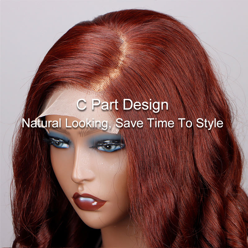 Soul Lady Reddish Brown Bouncy Loose Wave Long Wigs 5X5 HD Lace C Part Human Hair Wigs-c part show